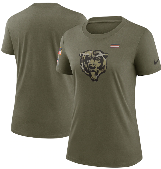 Women's Chicago Bears Olive 2021 Salute To Service T-Shirt (Run Small)